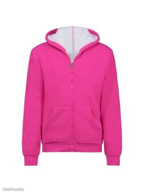 Girls Sherpa Lined Zip Up Hoodie Warm Fleece Jacket